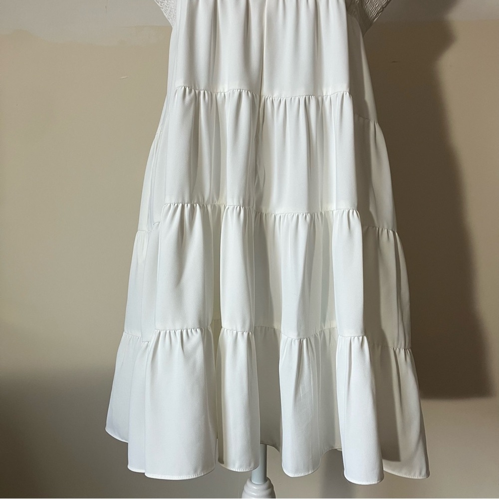 Amanda Uprichard Tiered Nicolia Mini Babydoll Dress in Ivory White size Medium - Picture 10 of 11